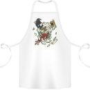 Broken Skull With Roses & Raven Cotton Apron 100% Organic White