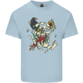 Broken Skull With Roses & Raven Kids T-Shirt Childrens Light Blue