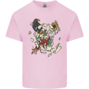 Broken Skull With Roses & Raven Kids T-Shirt Childrens Light Pink