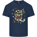 Broken Skull With Roses & Raven Kids T-Shirt Childrens Navy Blue