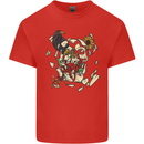 Broken Skull With Roses & Raven Kids T-Shirt Childrens Red