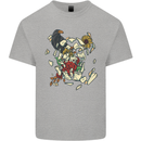 Broken Skull With Roses & Raven Kids T-Shirt Childrens Sports Grey