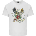 Broken Skull With Roses & Raven Kids T-Shirt Childrens White