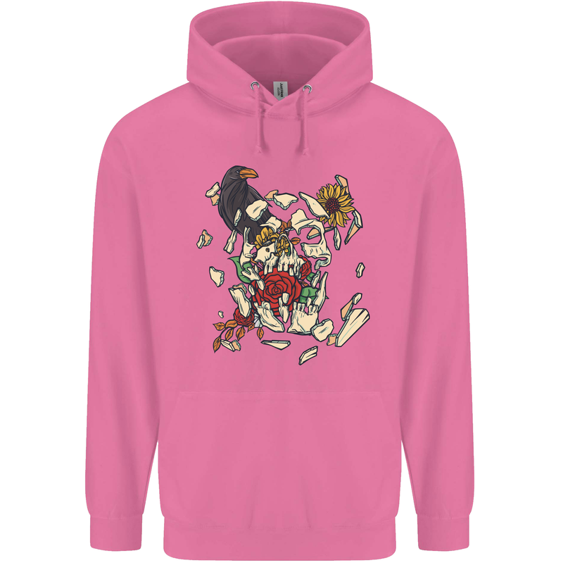 Broken Skull With Roses & Raven Mens 80% Cotton Hoodie Azelea