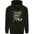 Broken Skull With Roses & Raven Mens 80% Cotton Hoodie Black