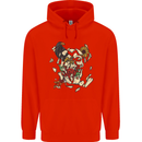 Broken Skull With Roses & Raven Mens 80% Cotton Hoodie Bright Red