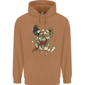 Broken Skull With Roses & Raven Mens 80% Cotton Hoodie Caramel Latte