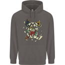 Broken Skull With Roses & Raven Mens 80% Cotton Hoodie Charcoal