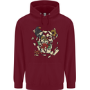 Broken Skull With Roses & Raven Mens 80% Cotton Hoodie Maroon