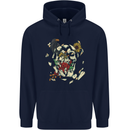 Broken Skull With Roses & Raven Mens 80% Cotton Hoodie Navy Blue