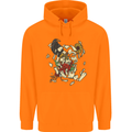 Broken Skull With Roses & Raven Mens 80% Cotton Hoodie Orange