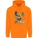 Broken Skull With Roses & Raven Mens 80% Cotton Hoodie Orange