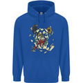 Broken Skull With Roses & Raven Mens 80% Cotton Hoodie Royal Blue