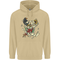 Broken Skull With Roses & Raven Mens 80% Cotton Hoodie Sand