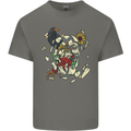 Broken Skull With Roses & Raven Mens Cotton T-Shirt Tee Top Charcoal