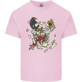 Broken Skull With Roses & Raven Mens Cotton T-Shirt Tee Top Light Pink