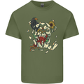 Broken Skull With Roses & Raven Mens Cotton T-Shirt Tee Top Military Green