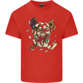 Broken Skull With Roses & Raven Mens Cotton T-Shirt Tee Top Red