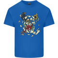 Broken Skull With Roses & Raven Mens Cotton T-Shirt Tee Top Royal Blue