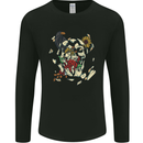 Broken Skull With Roses & Raven Mens Long Sleeve T-Shirt Black