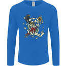 Broken Skull With Roses & Raven Mens Long Sleeve T-Shirt Royal Blue