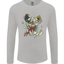 Broken Skull With Roses & Raven Mens Long Sleeve T-Shirt Sports Grey