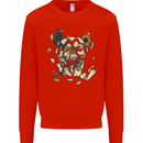 Broken Skull With Roses & Raven Mens Sweatshirt Jumper Bright Red