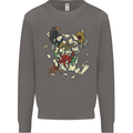 Broken Skull With Roses & Raven Mens Sweatshirt Jumper Charcoal