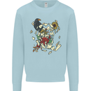 Broken Skull With Roses & Raven Mens Sweatshirt Jumper Light Blue