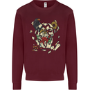Broken Skull With Roses & Raven Mens Sweatshirt Jumper Maroon