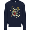 Broken Skull With Roses & Raven Mens Sweatshirt Jumper Navy Blue