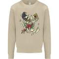 Broken Skull With Roses & Raven Mens Sweatshirt Jumper Sand