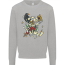 Broken Skull With Roses & Raven Mens Sweatshirt Jumper Sports Grey