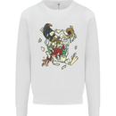 Broken Skull With Roses & Raven Mens Sweatshirt Jumper White