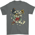 Broken Skull With Roses & Raven Mens T-Shirt Cotton Gildan Charcoal