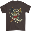 Broken Skull With Roses & Raven Mens T-Shirt Cotton Gildan Dark Chocolate
