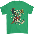 Broken Skull With Roses & Raven Mens T-Shirt Cotton Gildan Irish Green