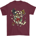 Broken Skull With Roses & Raven Mens T-Shirt Cotton Gildan Maroon