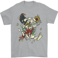Broken Skull With Roses & Raven Mens T-Shirt Cotton Gildan Sports Grey
