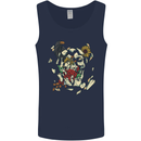 Broken Skull With Roses & Raven Mens Vest Tank Top Navy Blue