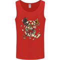 Broken Skull With Roses & Raven Mens Vest Tank Top Red