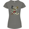 Broken Skull With Roses & Raven Womens Petite Cut T-Shirt Charcoal