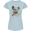 Broken Skull With Roses & Raven Womens Petite Cut T-Shirt Light Blue