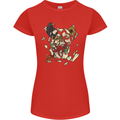 Broken Skull With Roses & Raven Womens Petite Cut T-Shirt Red