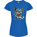 Broken Skull With Roses & Raven Womens Petite Cut T-Shirt Royal Blue