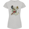 Broken Skull With Roses & Raven Womens Petite Cut T-Shirt Sports Grey