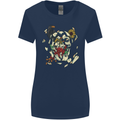 Broken Skull With Roses & Raven Womens Wider Cut T-Shirt Navy Blue