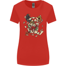 Broken Skull With Roses & Raven Womens Wider Cut T-Shirt Red