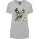 Broken Skull With Roses & Raven Womens Wider Cut T-Shirt Sports Grey