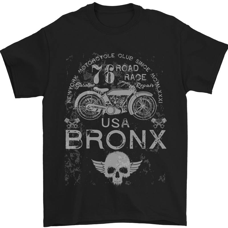 Bronx USA Motorcycle Club Biker Motorbike Mens T-Shirt Cotton Gildan Black